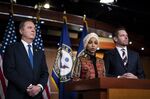 Representative Ilhan Omar, a Democrat from Minnesota, center.