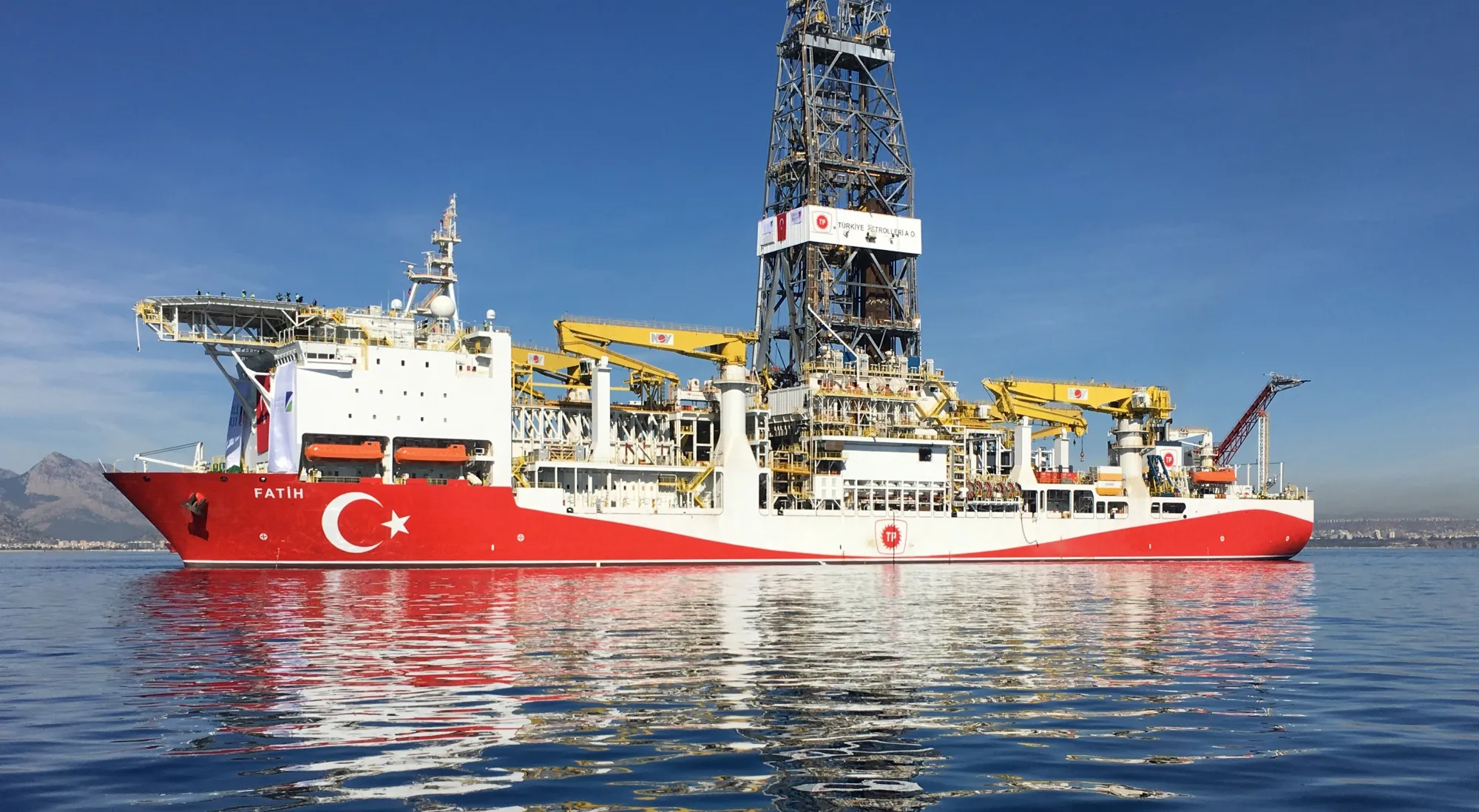 The Fatih oil drilling ship prepares to sail&nbsp;the Mediterranean Sea for oil and gas drilling operations near Anatalya, Turkey.