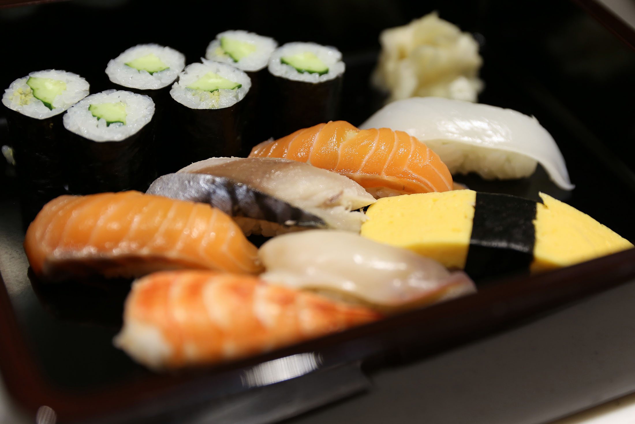 A dish of traditional Edomae sushi sits on display at the Global Sushi Challenge competition 2015 in Tokyo, Japan, on Sept. 2, 2015.
