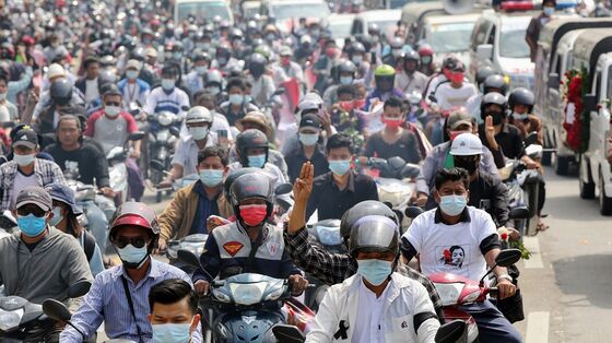 Myanmar Coup Protesters Flood Streets After Two Shot Dead