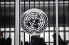 The United Nations (UN) logo is displayed outside the organization's headquarters in New York, U.S., on Friday, April, 27, 2018.
