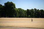 A boy walks across a sun-bleached area of Hyde Park on Aug.&nbsp;11.&nbsp;