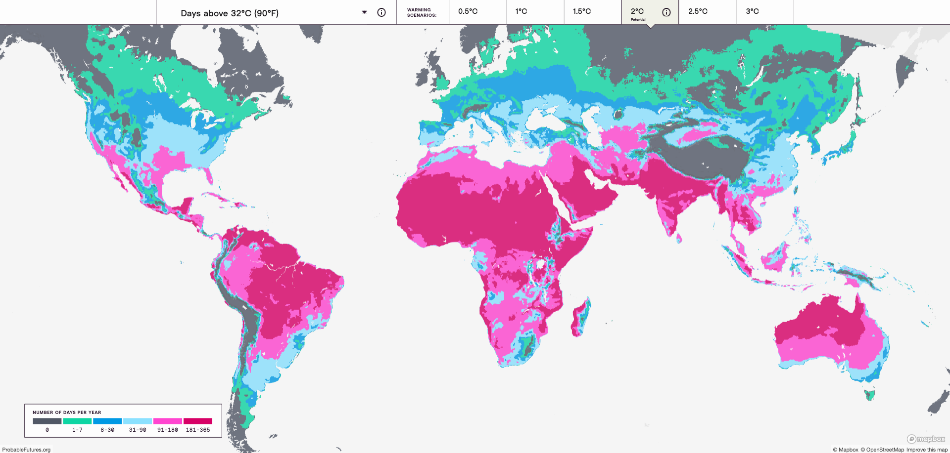 At 2° Celsius of global warming, regions that never experience temperatures above 32°C (90°F) will start to see them. Hot places become even hotter.&nbsp;