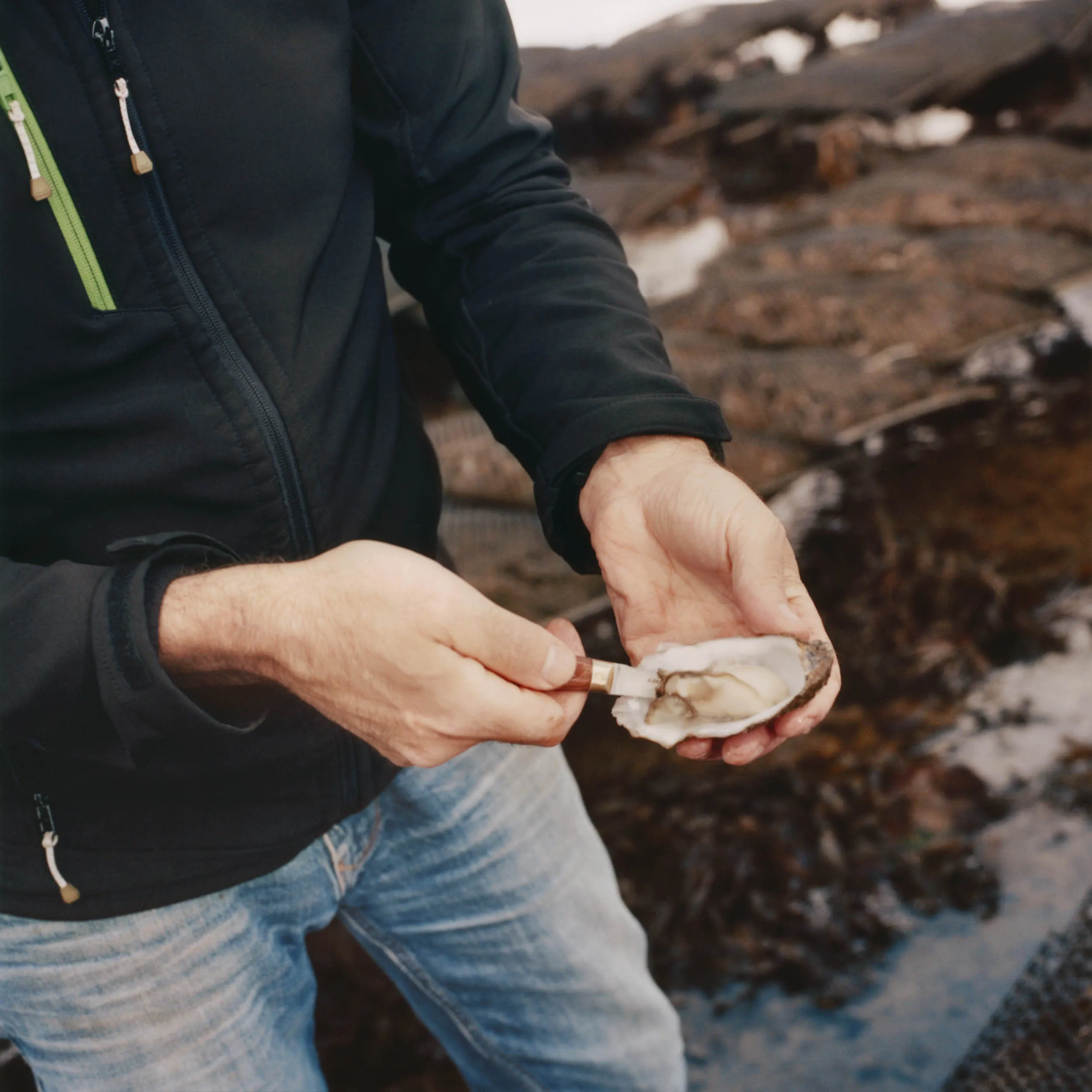 Diarmuid Kelly&nbsp;shucks an oyster at&nbsp;the family farm&nbsp;at Galway Bay.