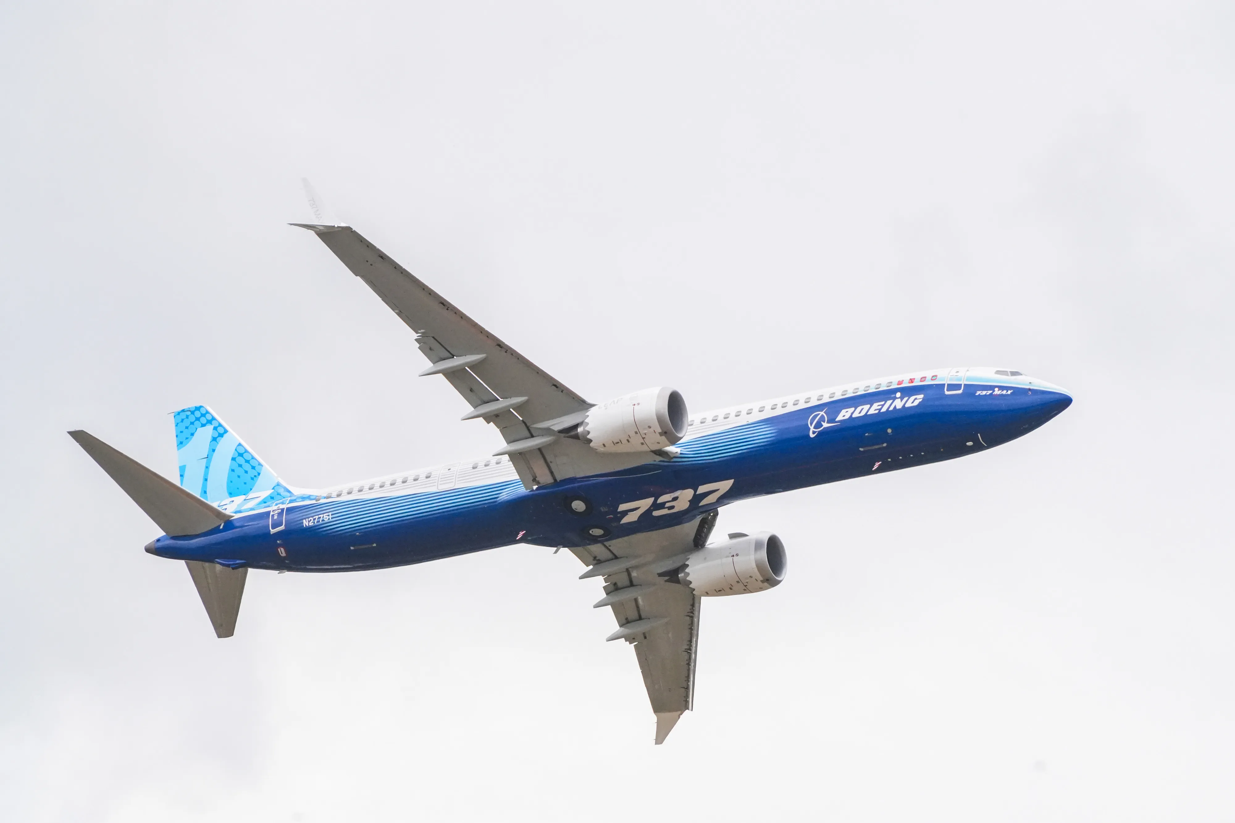 A Boeing B737-10 Max aircraft during a flight demonstration at the Paris Air Show in 2023.