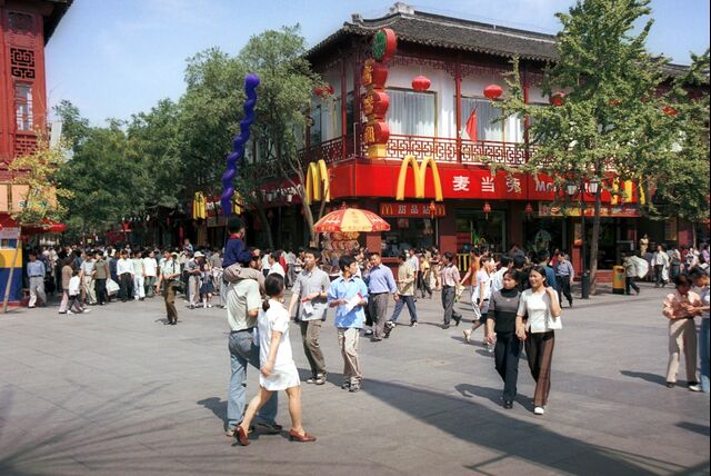 A pedestrian street in Nanjing, China in 2001.