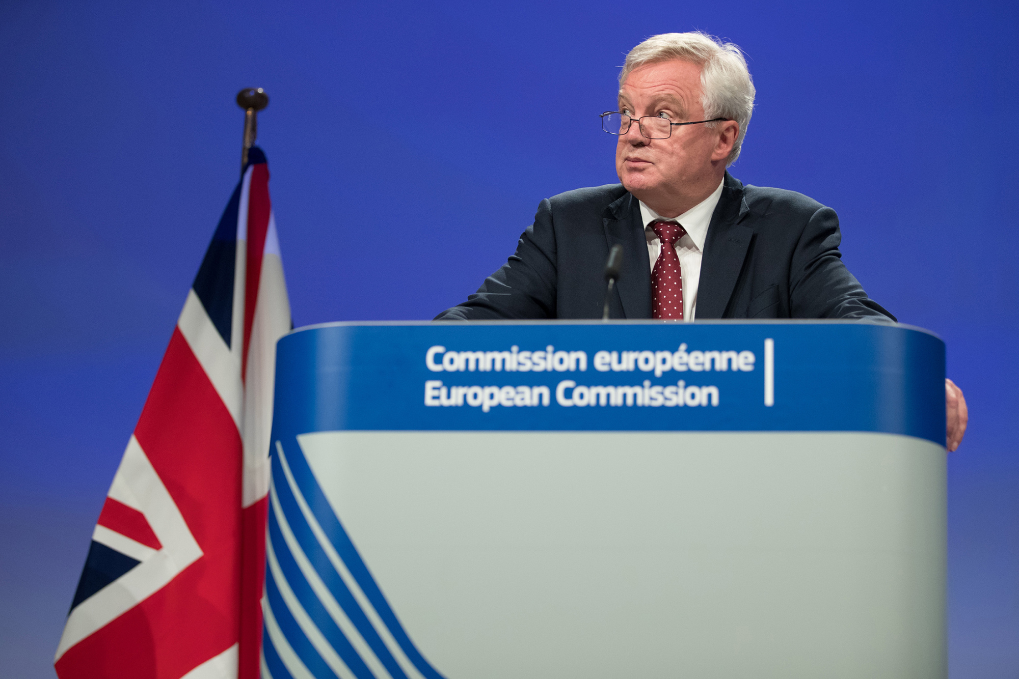 David Davis speaks during a news conference following the second round of Brexit negotiations in Brussels, Belgium, on July 20, 2017.
