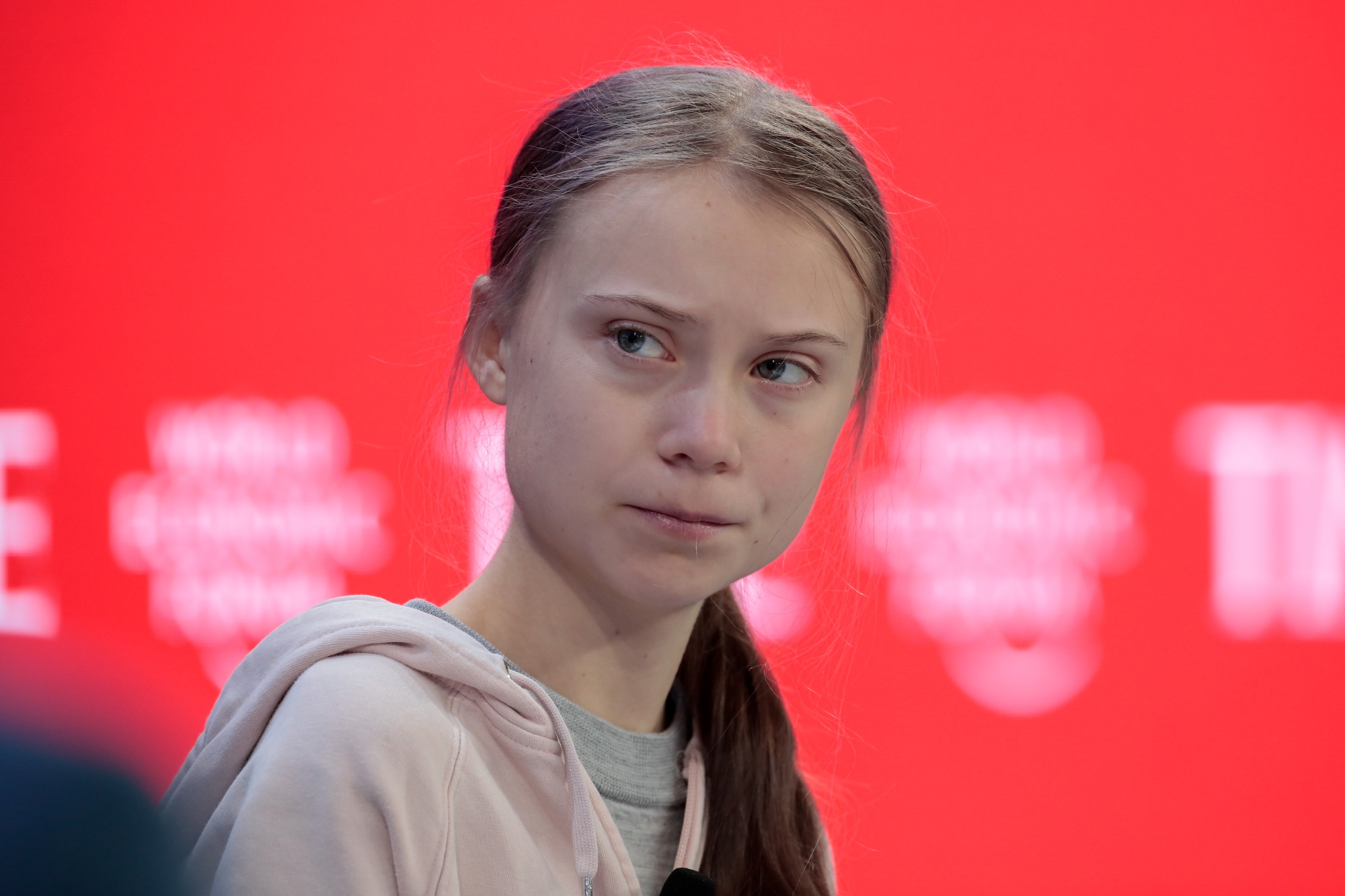Greta Thunberg attends a panel session in Davos on Jan. 21.