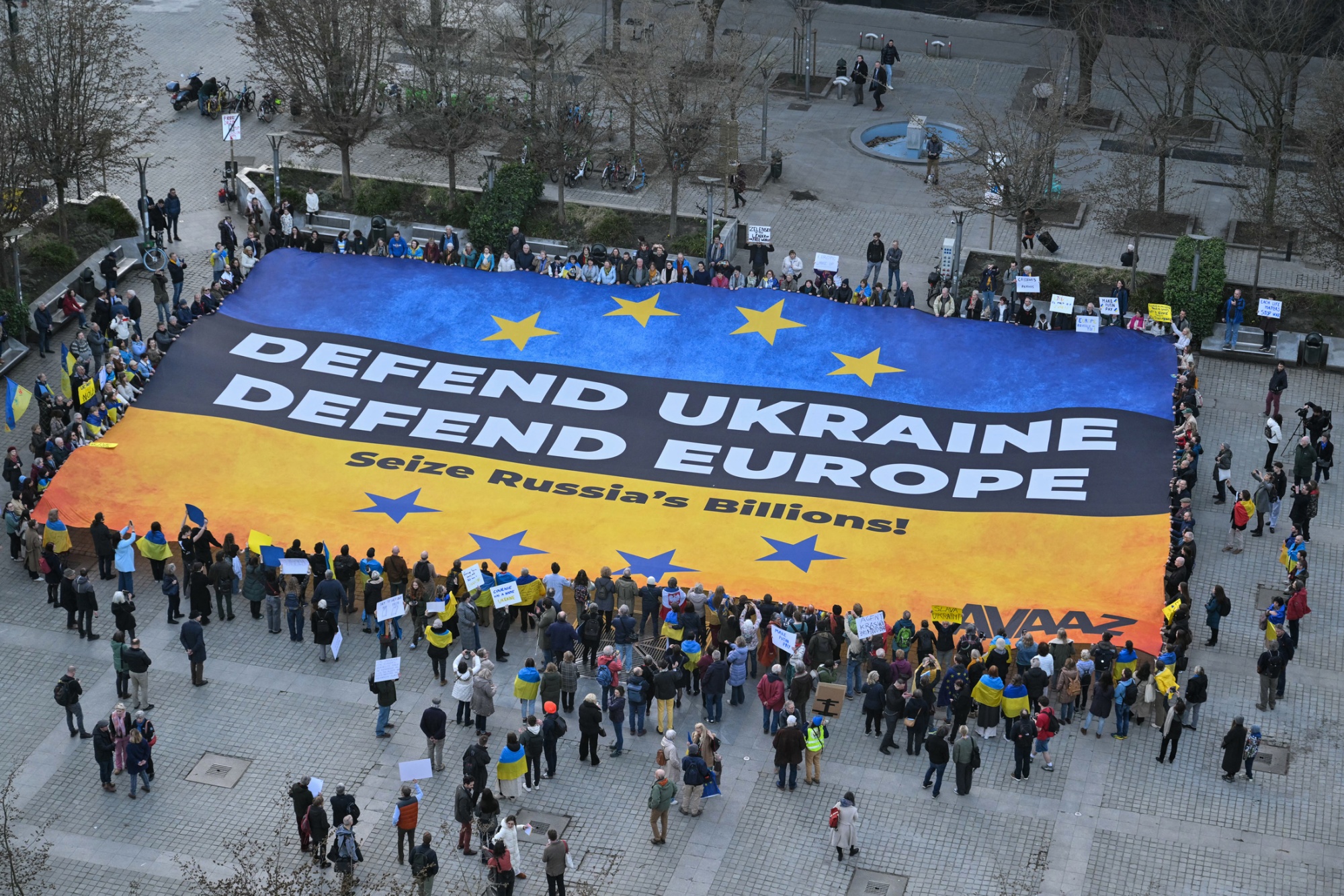 Protesters on the eve of an emergency EU summit in Brussels, on March 5.