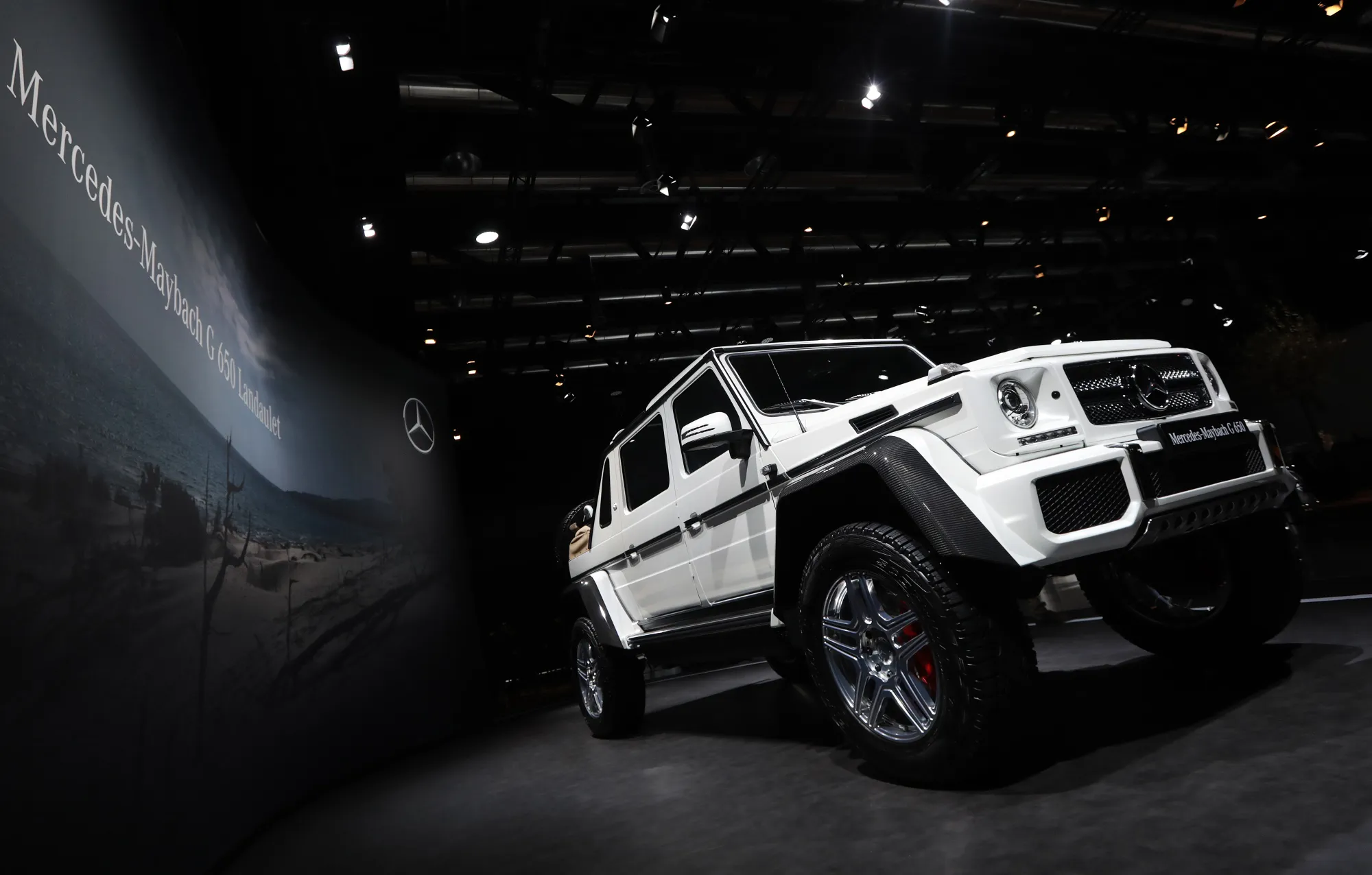 A Mercedes-Maybach G650 Landaulet sports utility vehicle (SUV), produced by Mercedes-Benz AG, stands on display ahead of the 87th Geneva International Motor Show in Geneva, Switzerland, on Monday, March 6, 2017. The show opens to the public on March 9, and will showcase the latest models from the world's top automakers.