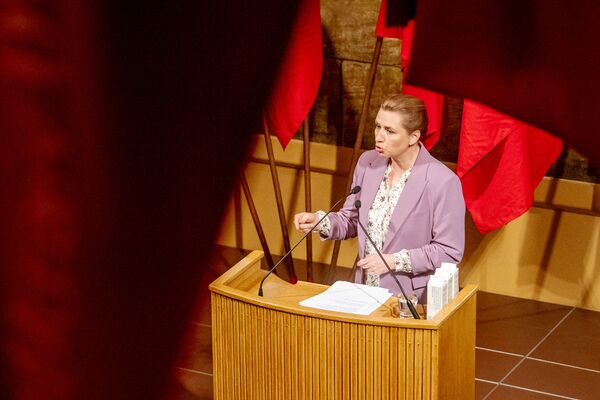 Mette Frederiksen during a May Day event in Copenhagen on May 1.