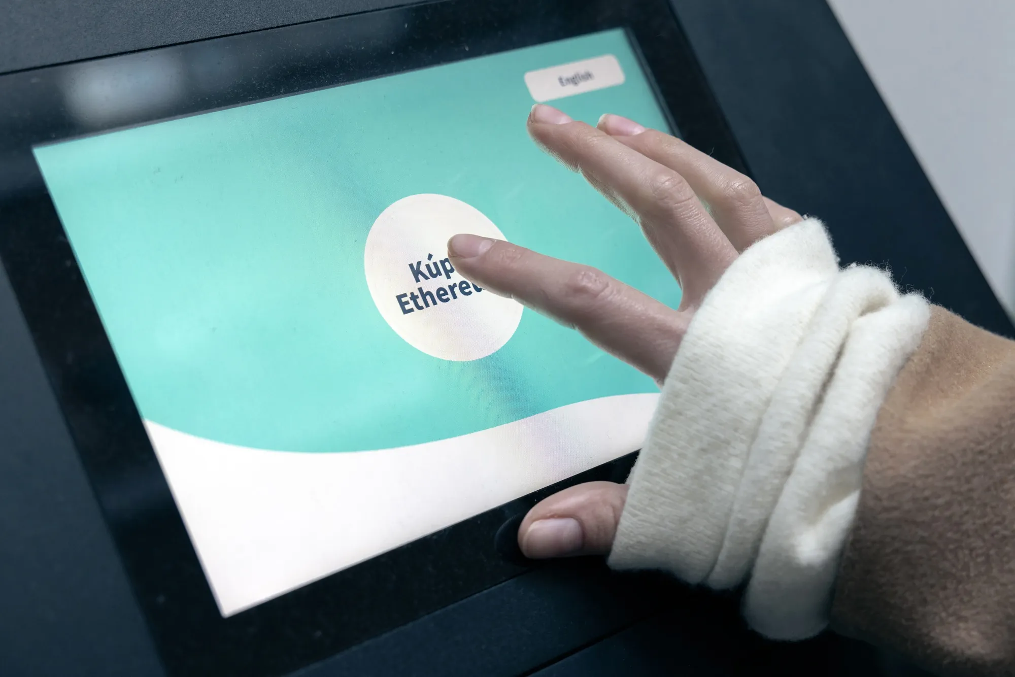 A customer buys Ethereum at a cryptocurrency ATM in Bratislava, Slovakia.