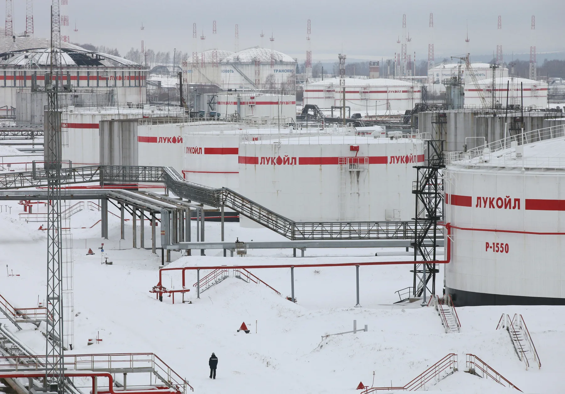 Gasoline storage tanks at a refinery in Nizhny Novgorod, Russia.