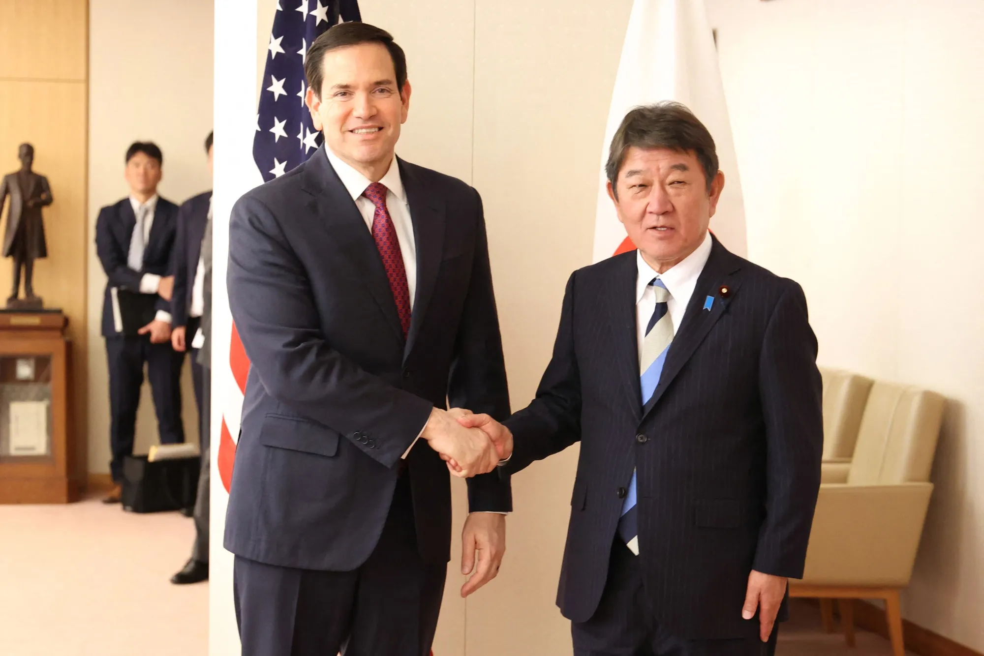 Marco Rubio and Toshimitsu Motegi in Oct., 2025.&nbsp;