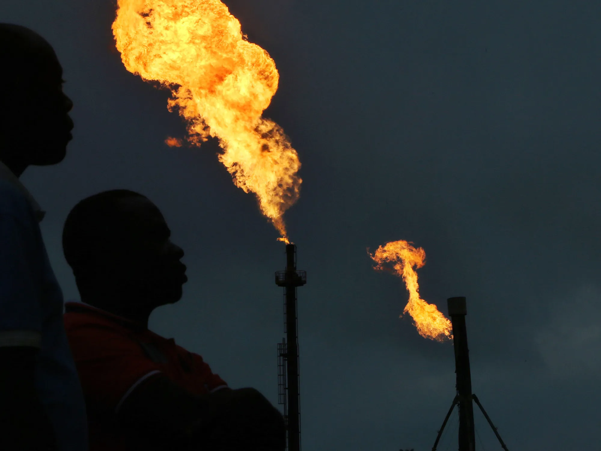 Gas flares burn at an oil flow station in Nigeria.
