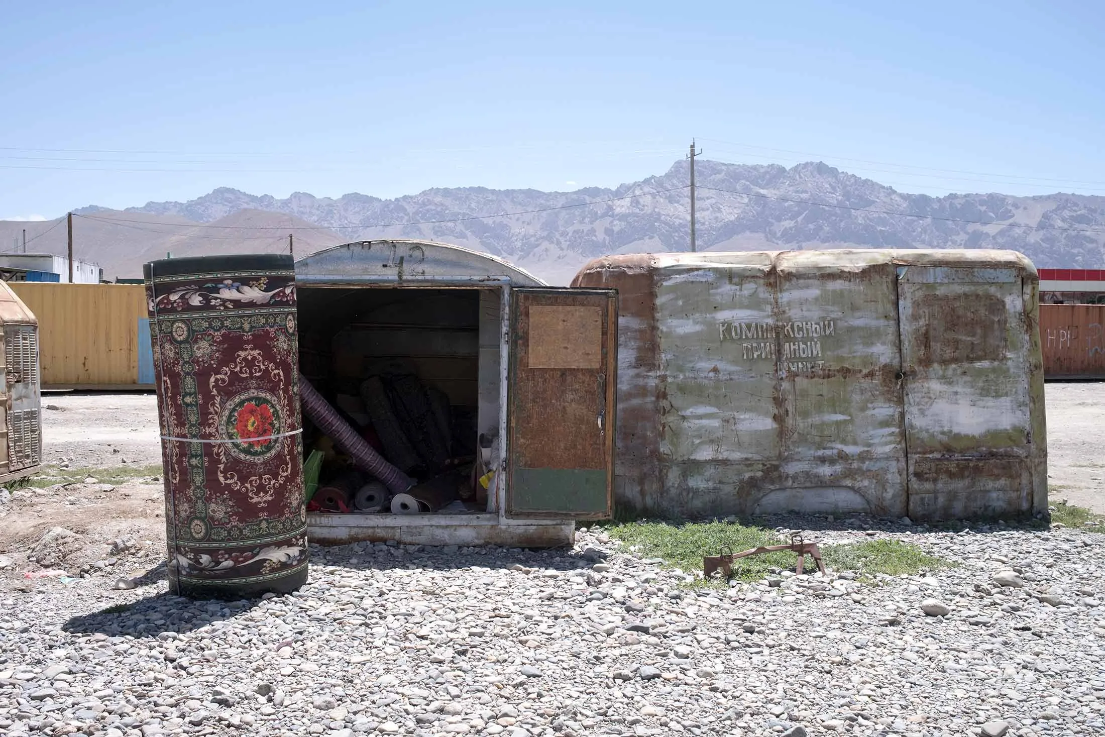 A carpet store in a shipping container in Murghab, Tajikistan.