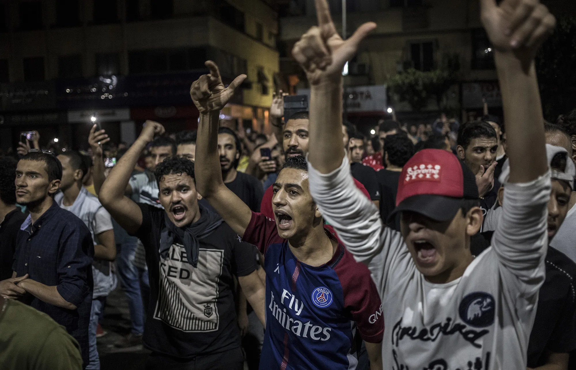 Protesters shout slogans during an anti-government protest in Cairo on Sept 21.&nbsp;