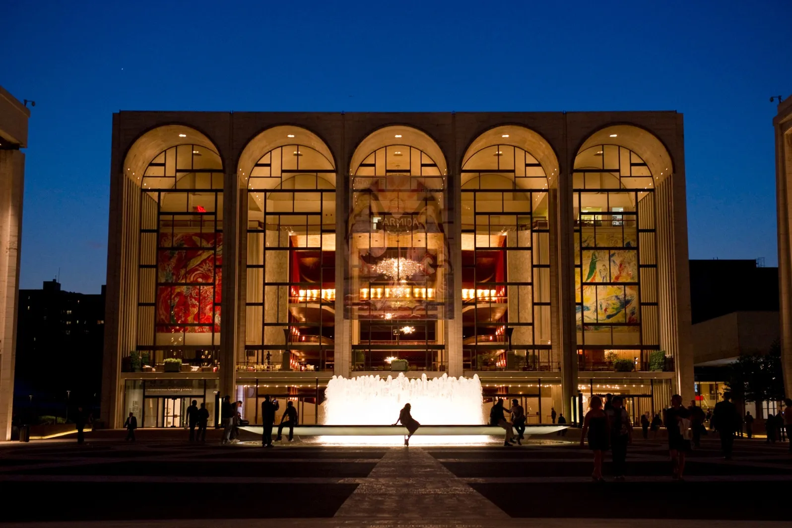 The Chagall murals dominate the lobby of the Metropolitan Opera House, and the Lincoln Center plaza in front of&nbsp;it.&nbsp;
