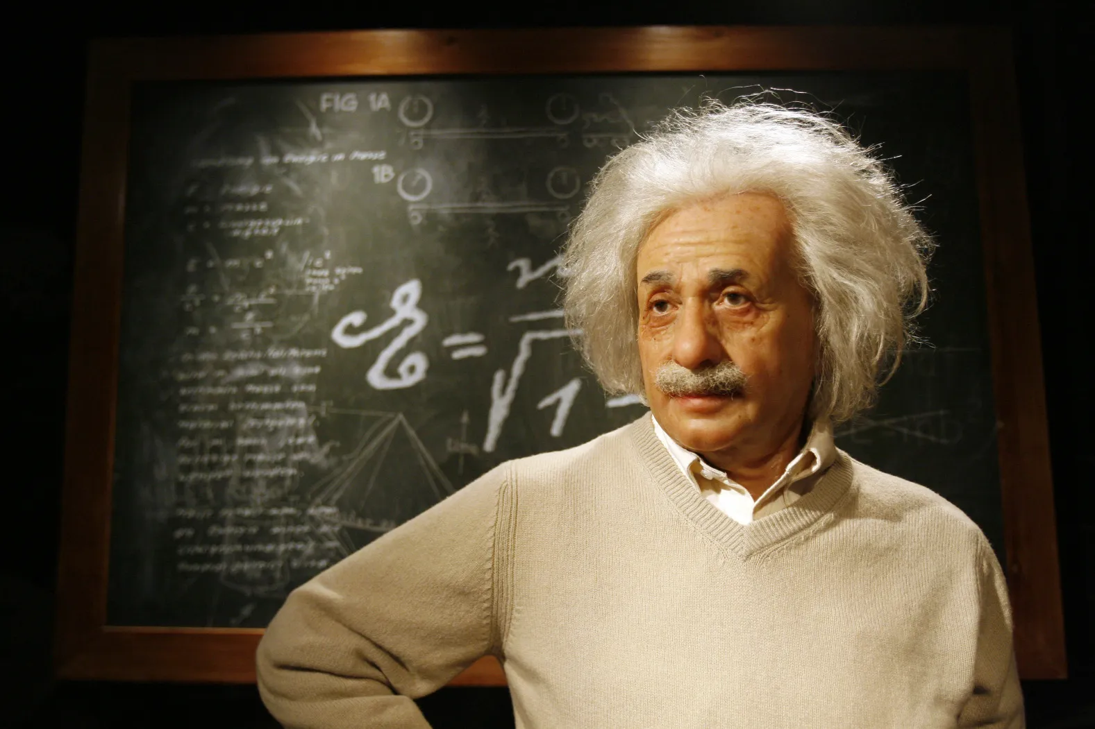 A wax figure of Albert Einstein.
