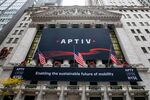 APTIV signage outside the New York Stock Exchange on&nbsp;Dec. 2, 2021.