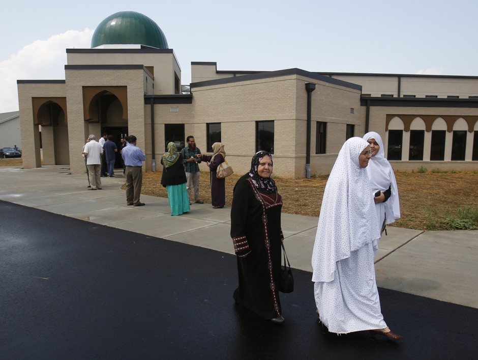 People leave after Friday prayers at the Islamic Center of Murfreesboro in Murfreesboro, Tennessee, which opened in 2012 after two years of opposition from locals.