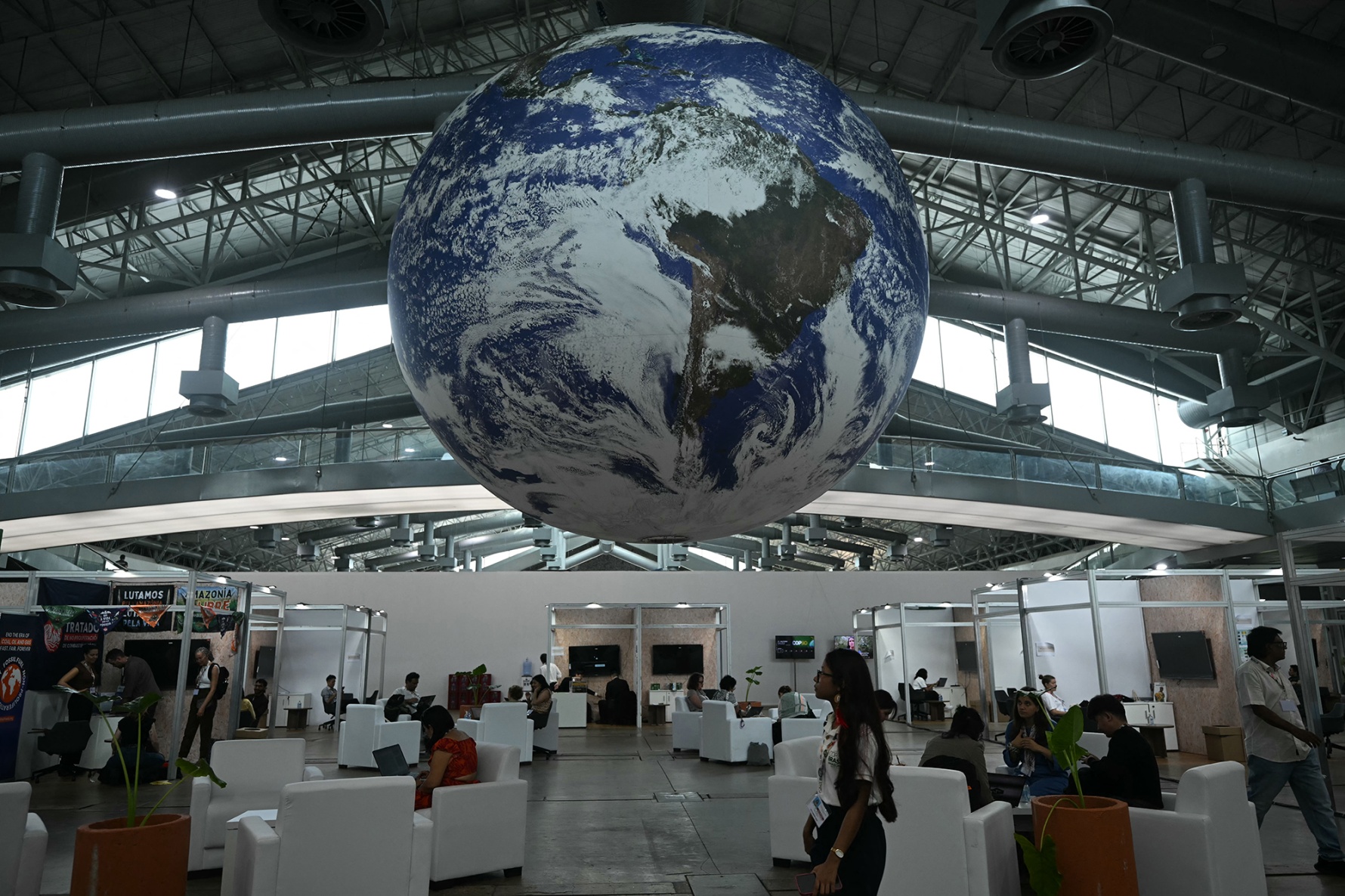 A globe at the COP30 UN Climate Change Conference in Belem, Para State, Brazil. Photographer: Mauro Pimentel/AFP/Getty Images