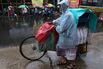 A busy street during monsoon rains in Kolkata, India on Sept. 26.