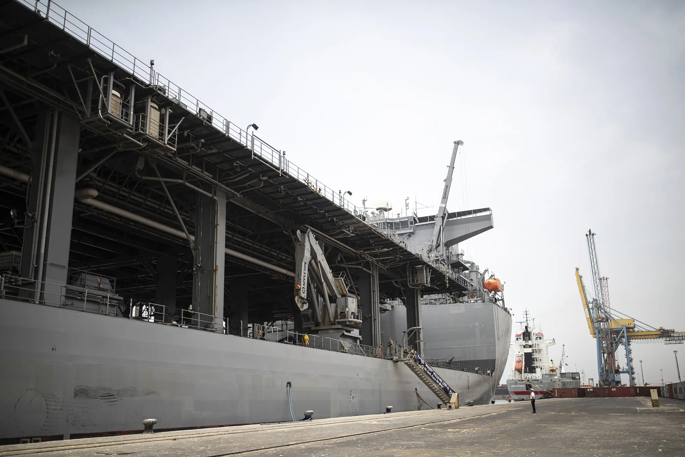The USS Hershel "Woody" Williams ship as it docks in Agadir port, Morocco, on&nbsp;June 11, 2021.&nbsp;