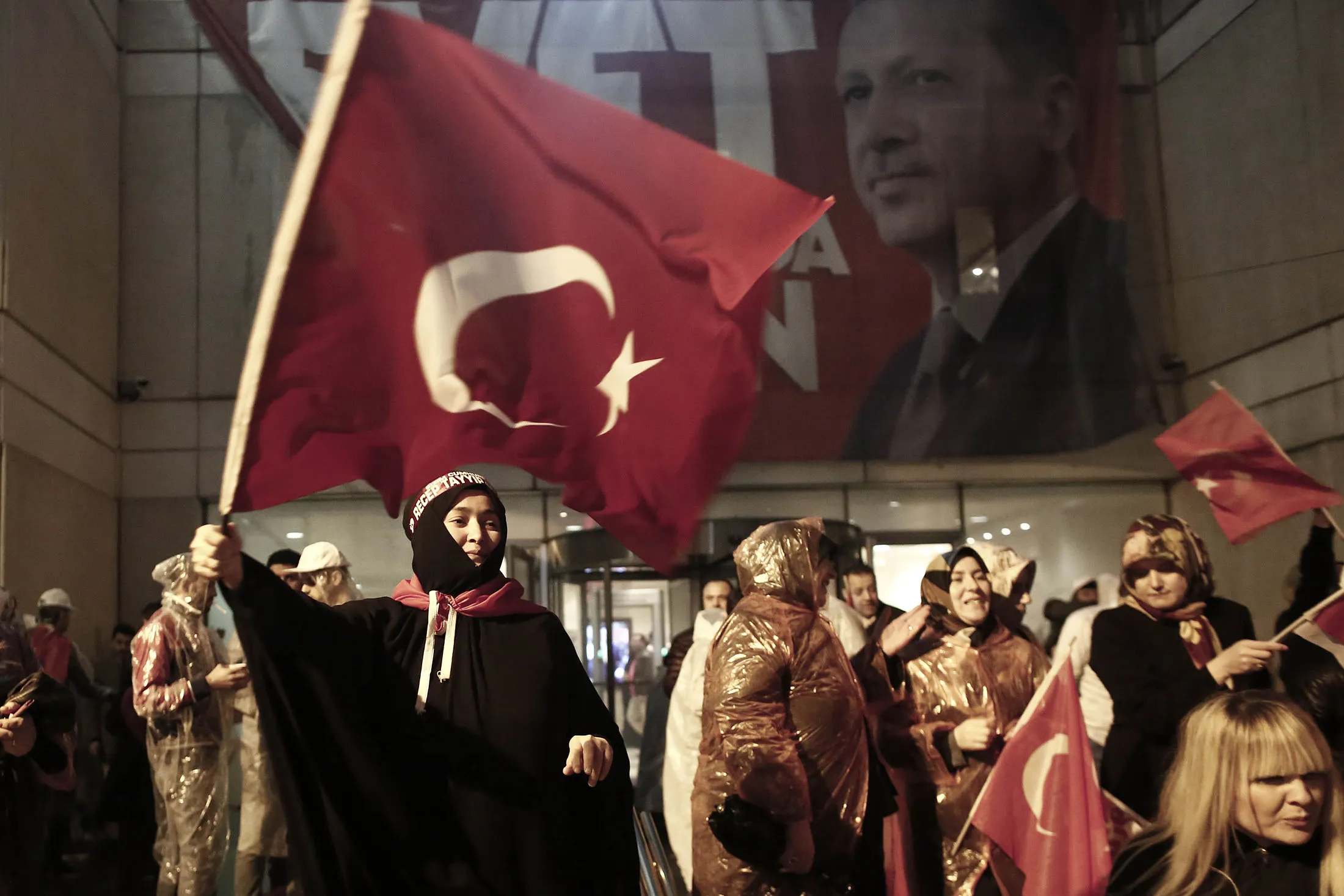 Outside of the AKP party headquarters in Istanbul, Turkey, on April 16, 2017.
