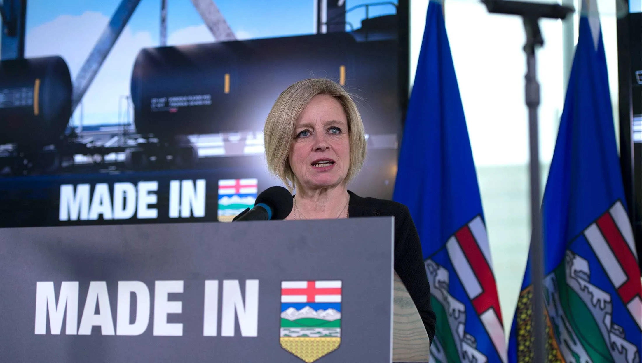Premier Rachel Notley announcing Alberta’s crude-by-rail plan&nbsp;on Feb. 19.