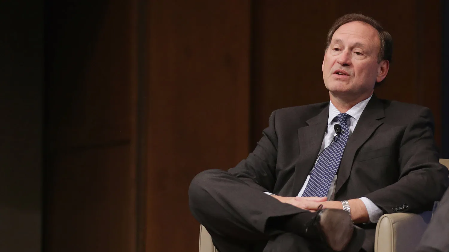 WASHINGTON, DC - FEBRUARY 23: U.S. Supreme Court Associate Justice Samuel Alito speaks during the Georgetown University Law Center's third annual Dean's Lecture to the Graduating Class in the Hart Auditorium in McDonough Hall February 23, 2016 in Washington, DC. Moderated by Georgetown Law Dean William M. Treanor, Alito began the conversation talking about his father.
