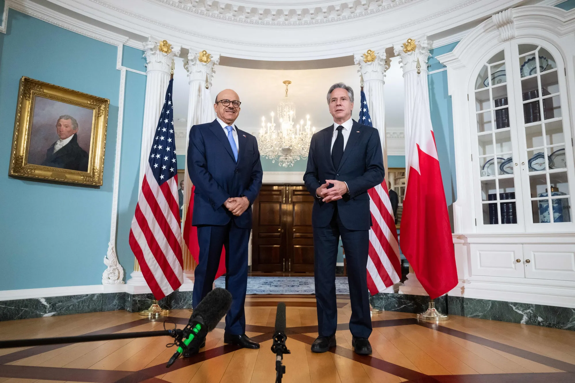 Abdullatif bin Rashid al-Zayani&nbsp;and&nbsp;Antony Blinken in Washington, DC on July 20.