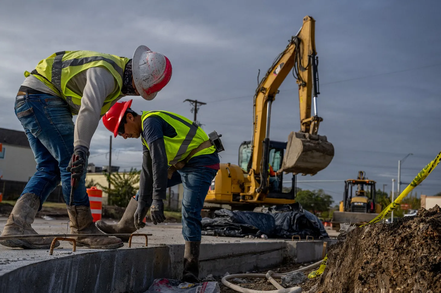 Construction workers work on repairing an intersection&nbsp;in Houston, Texas.&nbsp;