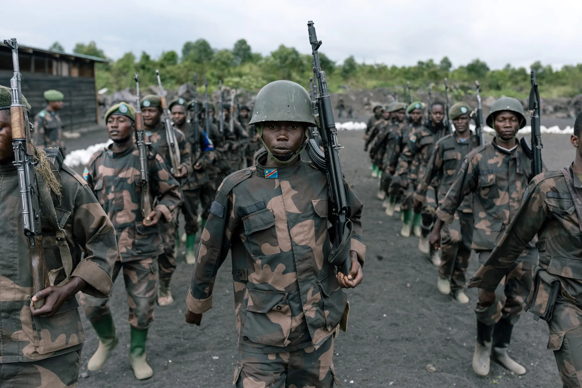 Armed Forces of the Democratic Republic of the Congo&nbsp;(FARDC) training at the Mubambiro camp in North Kivu province, eastern Democratic Republic of Congo, on&nbsp;April 11.