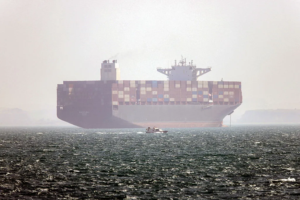 A container vessel in the Strait of Hormuz off Bandar Abbas in southern Iran.&nbsp;