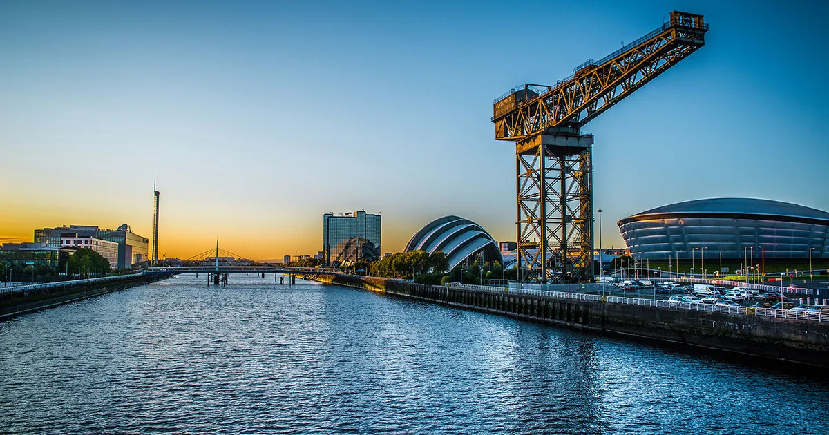 View of River Clyde in Glasgow, Scotland.