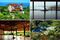 Clockwise from top left: the exterior; yoga with a view; the verdant grounds; outdoor meditation.
