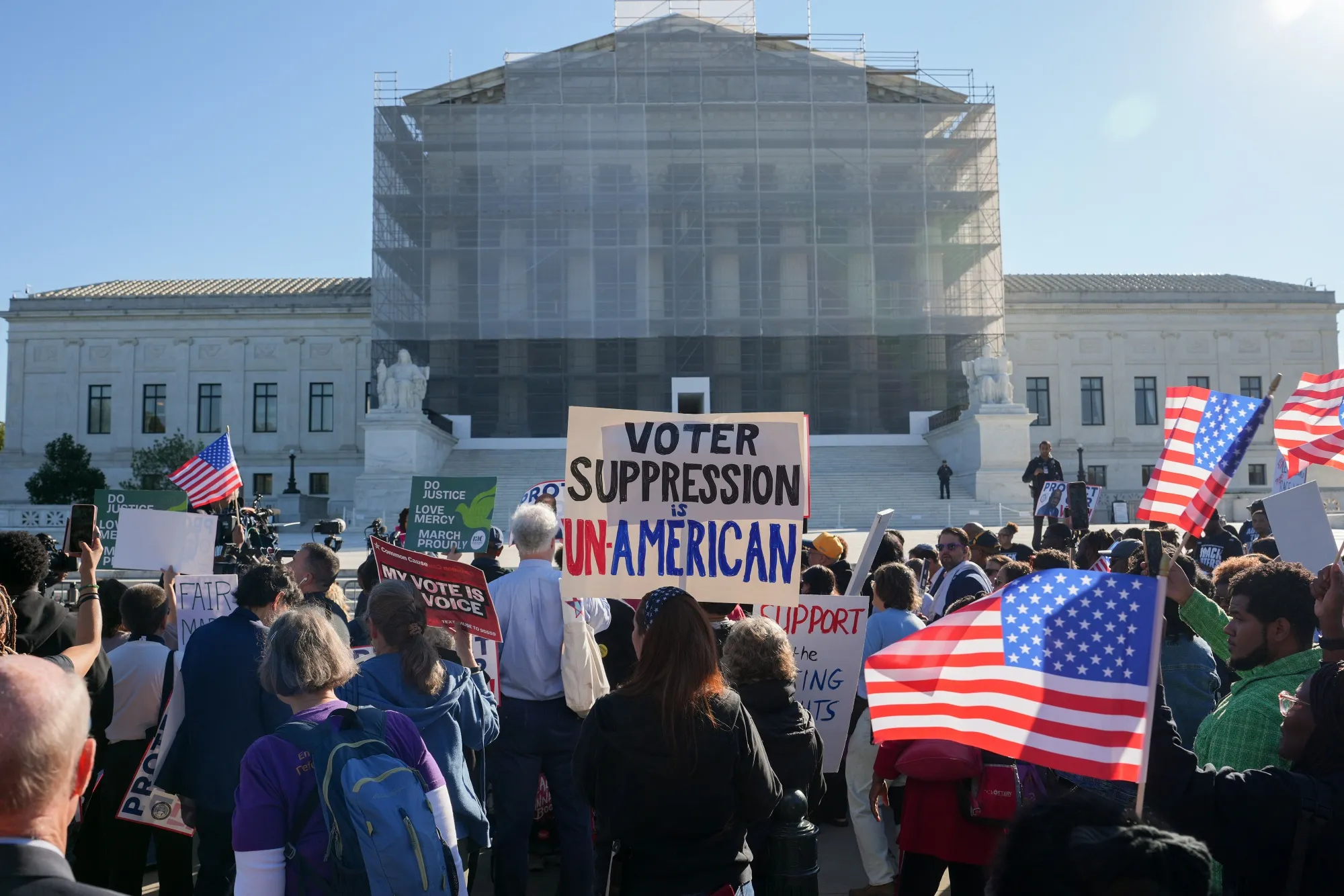Demonstrators outside the US Supreme Court in Washington on&nbsp;Oct. 15.
