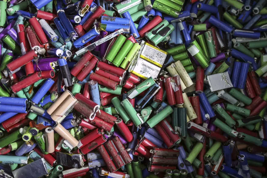 Used laptop batteries&nbsp;at a recycling facility in the Raipur industrial area of Bhagwanpur in Roorkee, Uttarkhand, India.