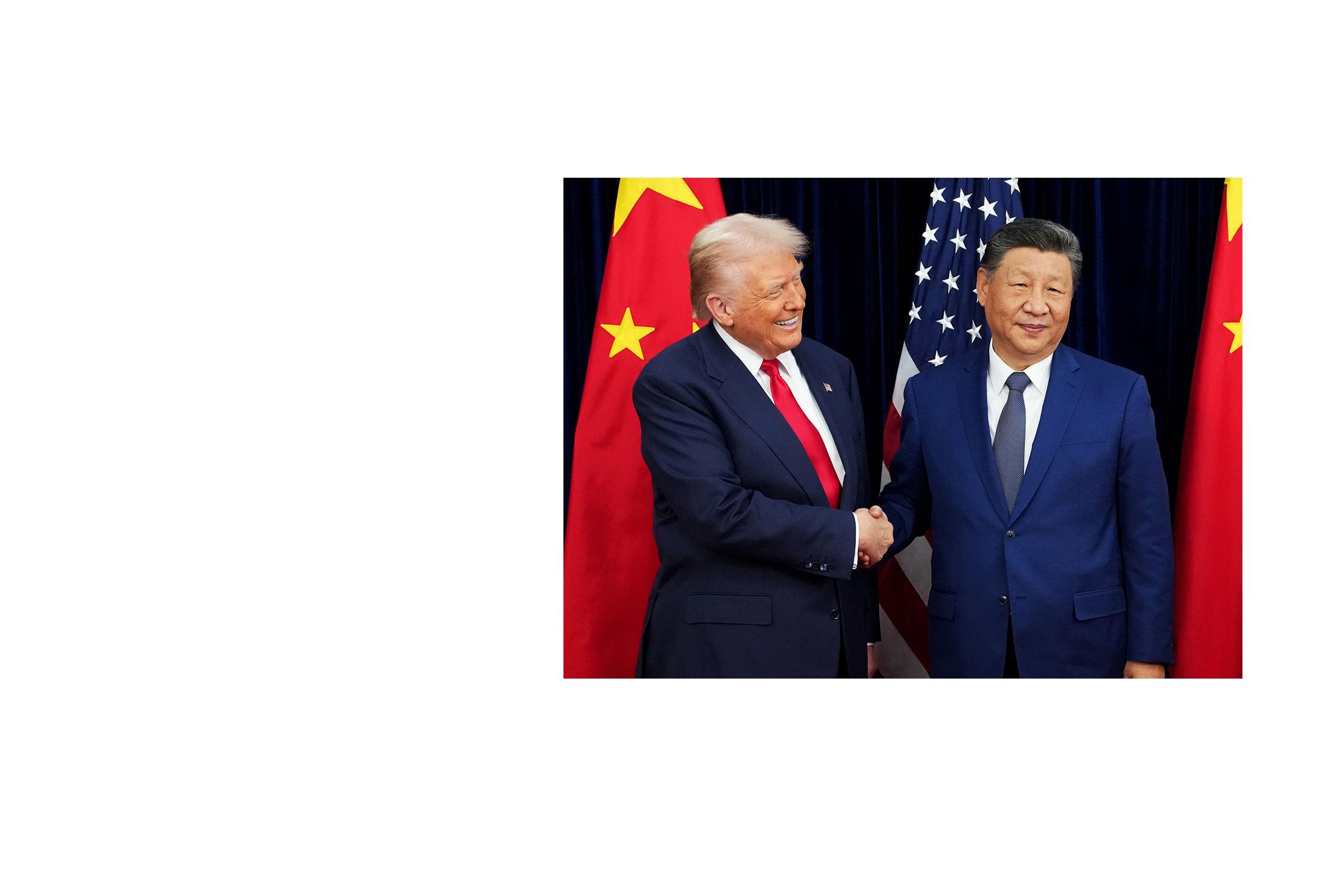 Donald Trump and Xi Jinping shaking hands. 