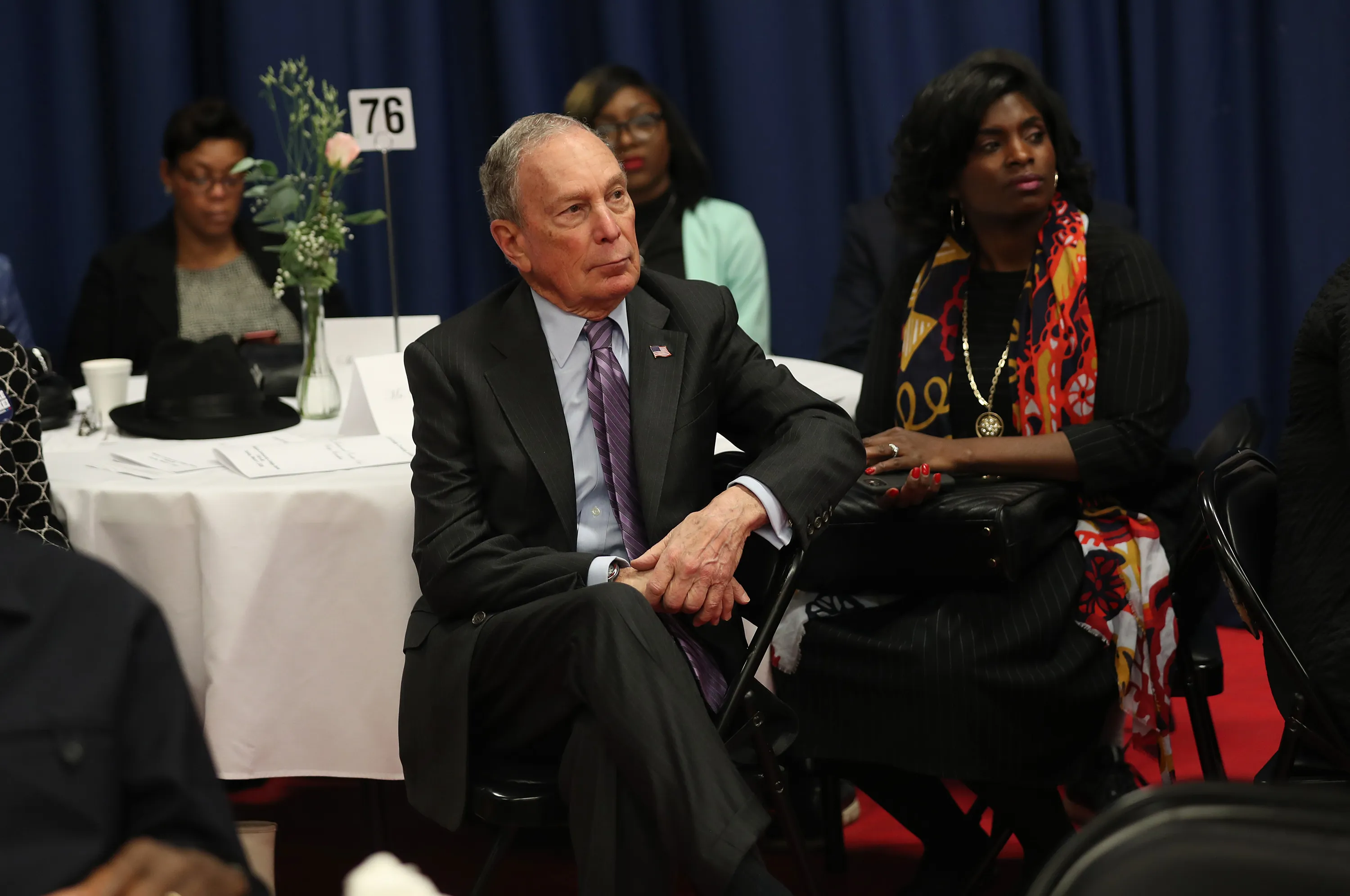 Mike Bloomberg waits to be introduced to speak in Selma, Alabama, on March 1, 2020.