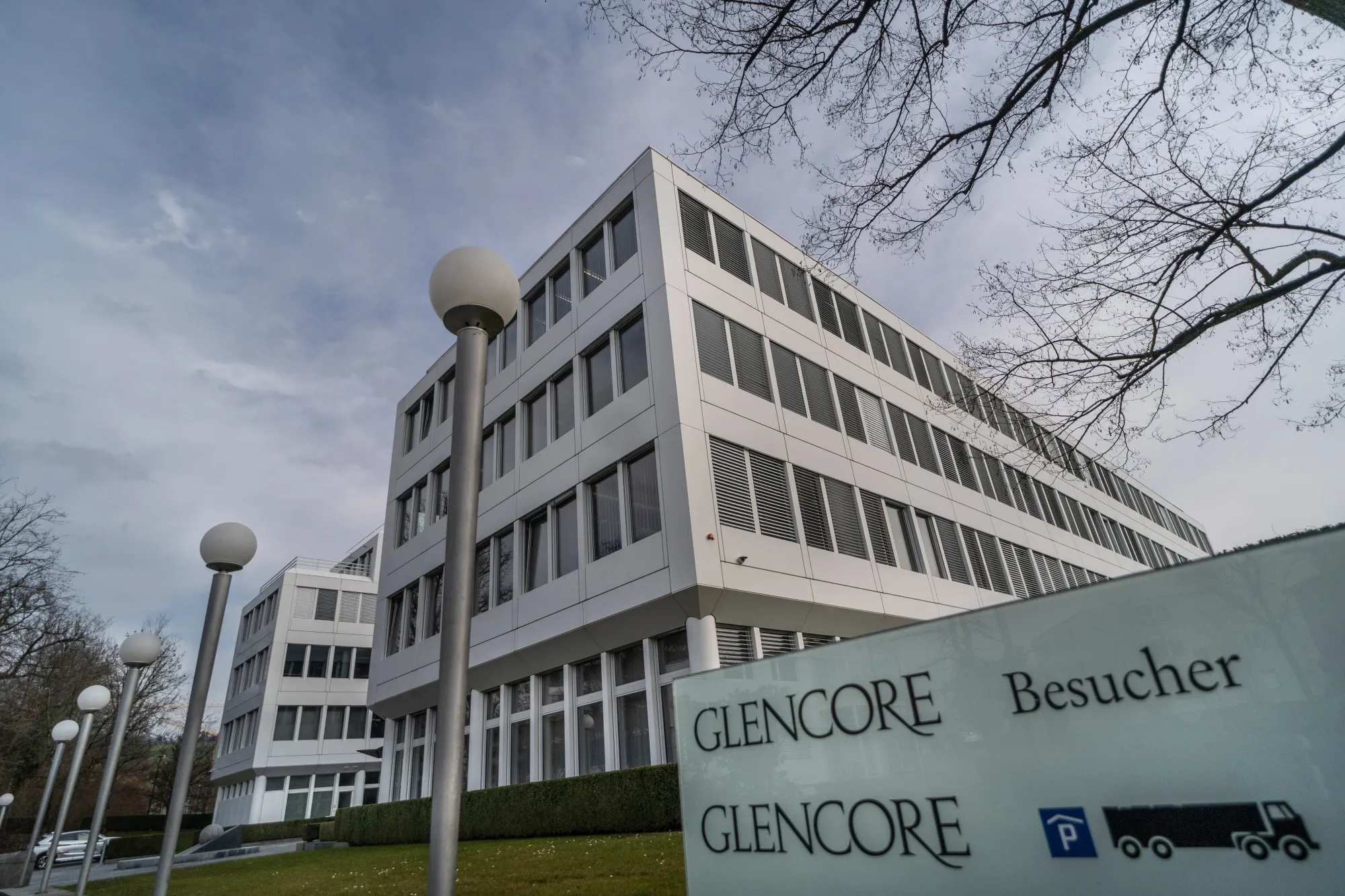 Signage at the Glencore Plc headquarters in Zug, Switzerland.