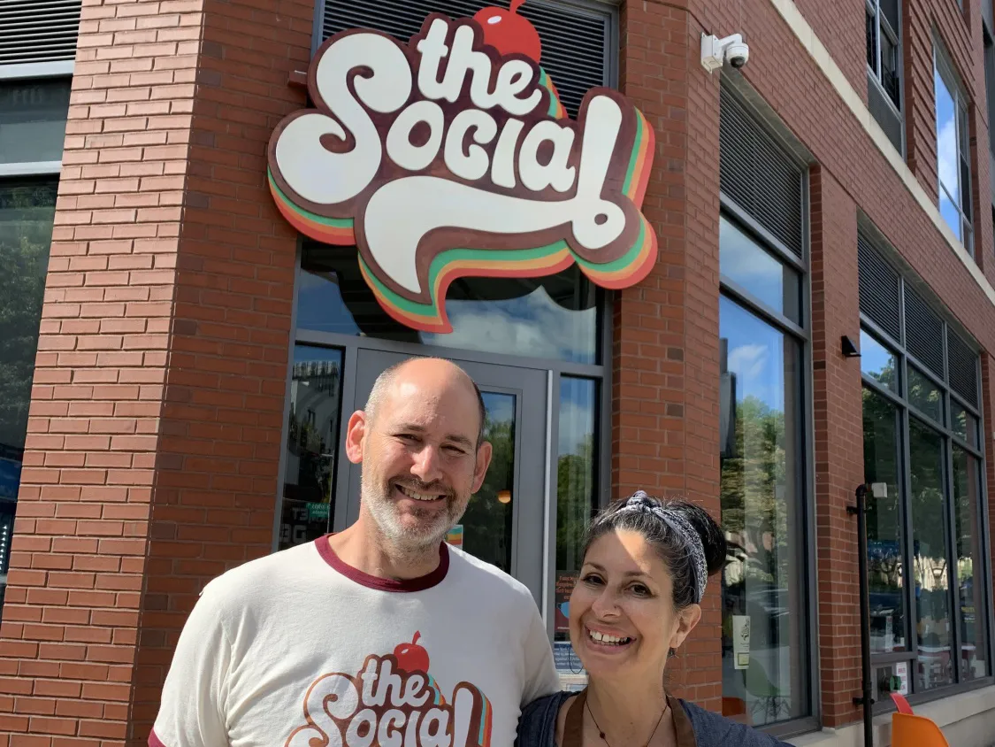 Brian Smith and Jackie Cuscuna in front of The Social, in Brooklyn's Prospect Heights neighborhood. &nbsp;