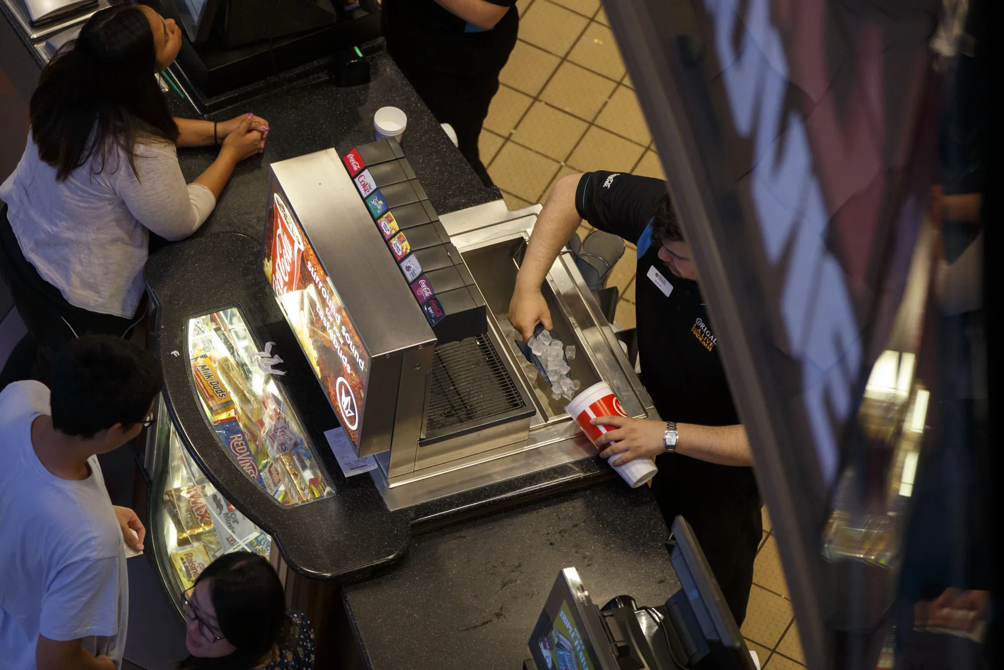 An employee at a movie theater in Los Angeles.&nbsp;