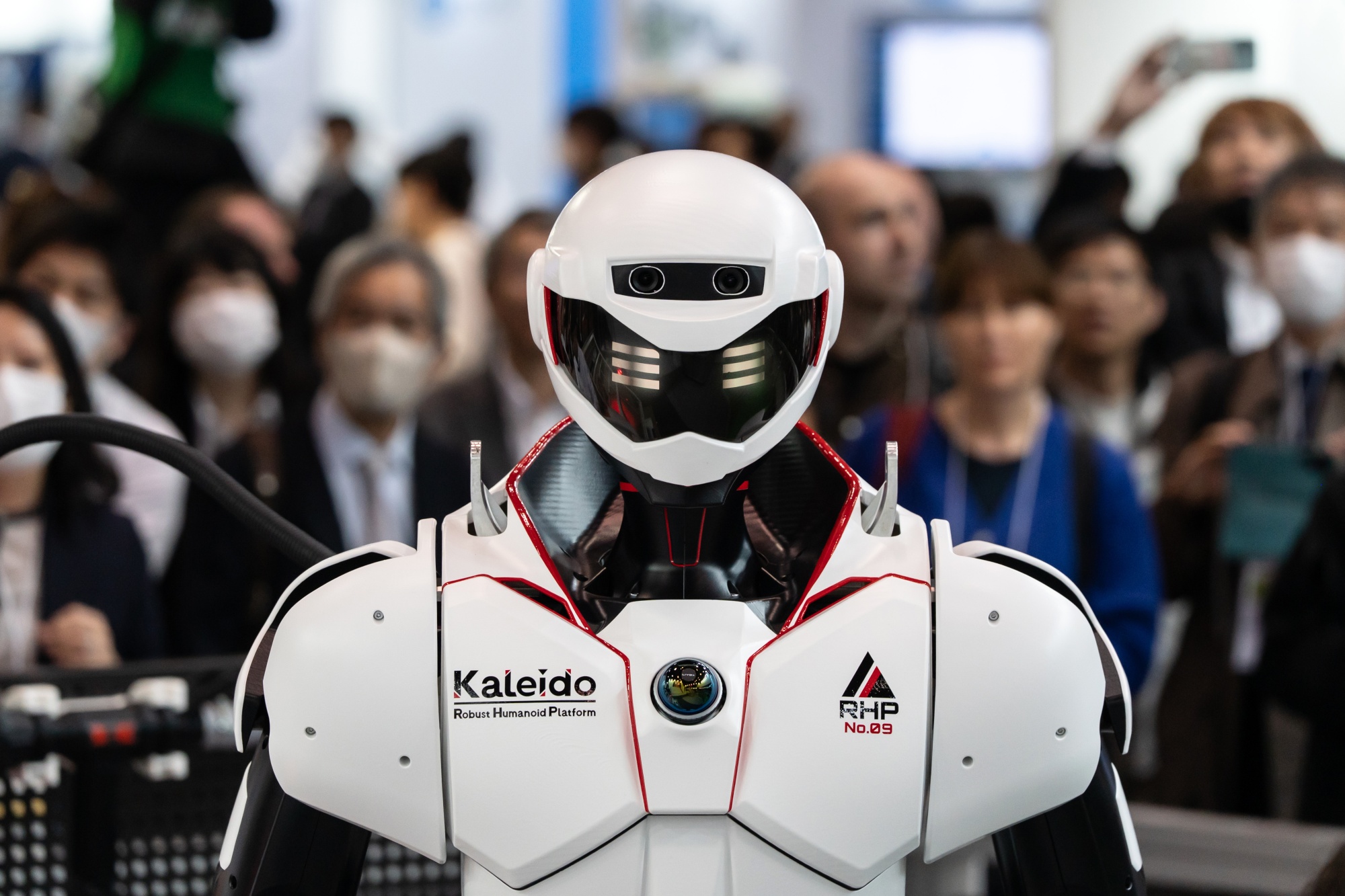 TOKYO, JAPAN - DECEMBER 03: Kawasaki Heavy Industries' Kaleido 9 robust humanoid platform is demonstrated during the International Robot Exhibition on December 03, 2025 in Tokyo, Japan. The exhibition, one of the world's largest robot exhibitions, will be held through December 6. (Photo by Tomohiro Ohsumi/Getty Images)