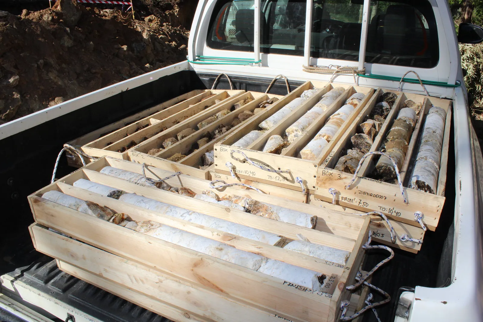 Pegmatite samples are loaded onto a truck at Savannah Resources’ Barroso lithium project.