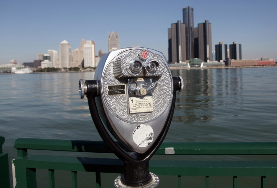 The Detroit, Michigan skyline is seen on the river walk in Windsor, Ontario.