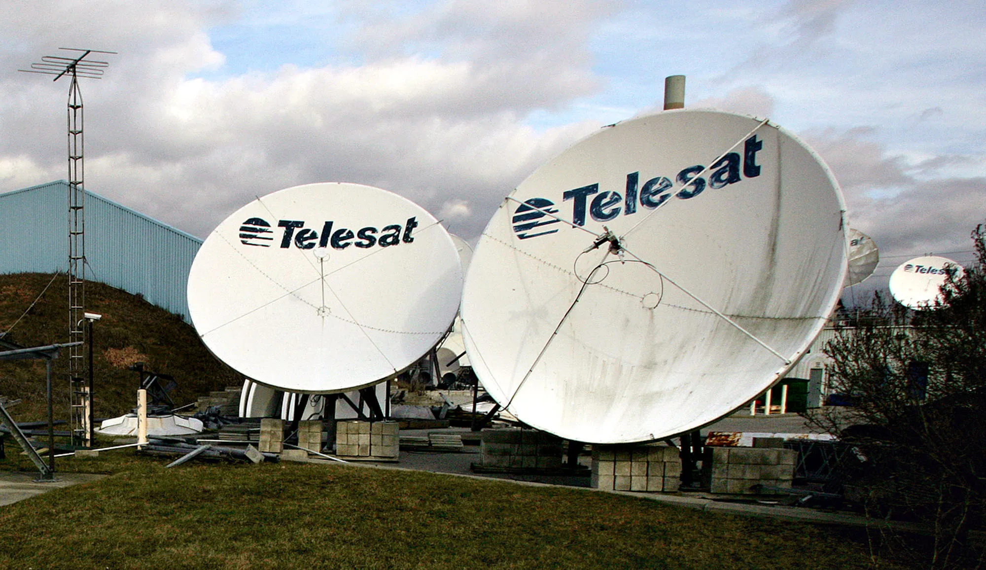 Telesat satellite dishes stand at a ground station in Toronto.
