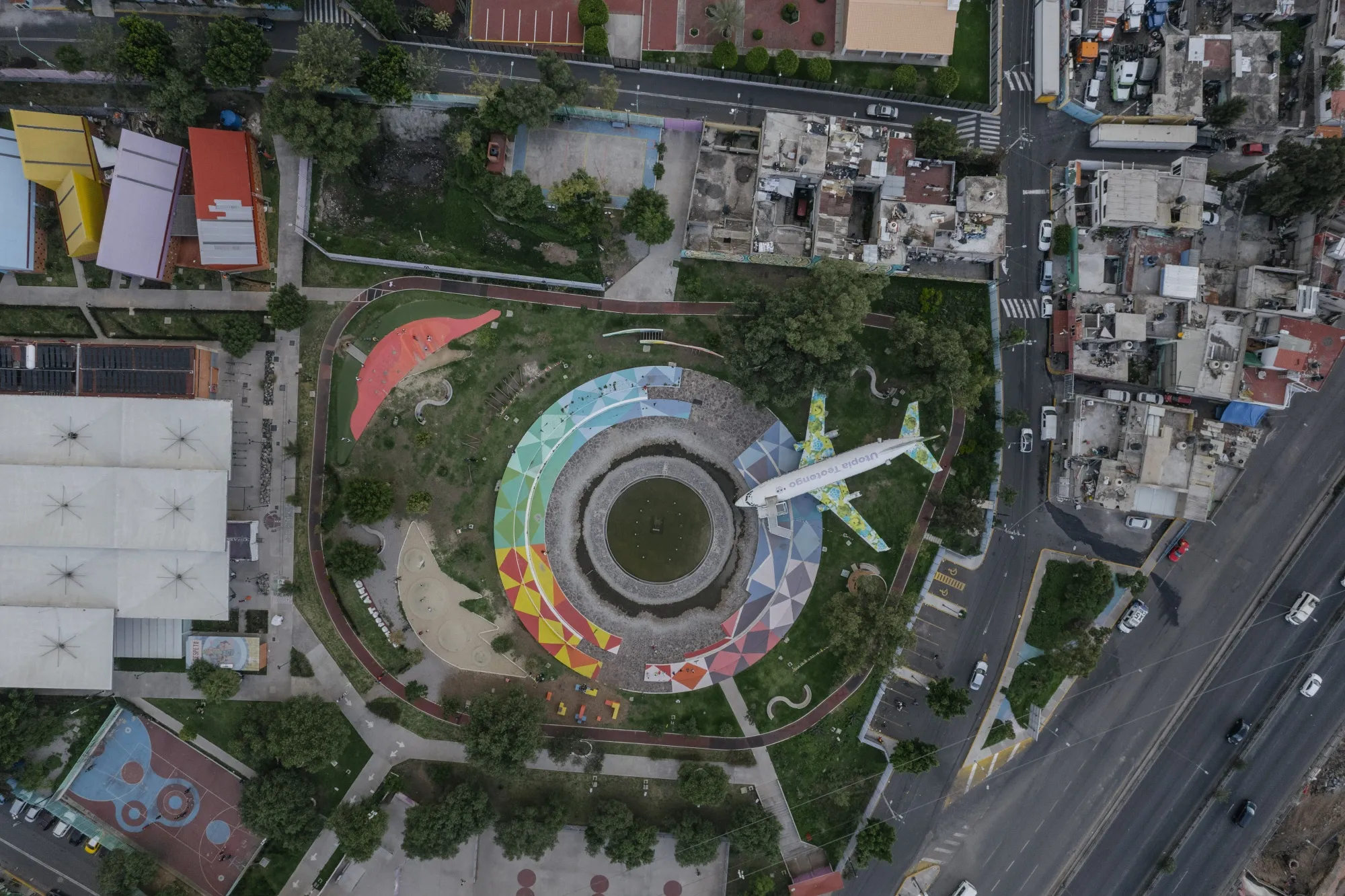 Aerial view of the Utopia Teotongo, in Iztapalapa, Mexico City, Mexico, on Friday, Aug. 9, 2024.