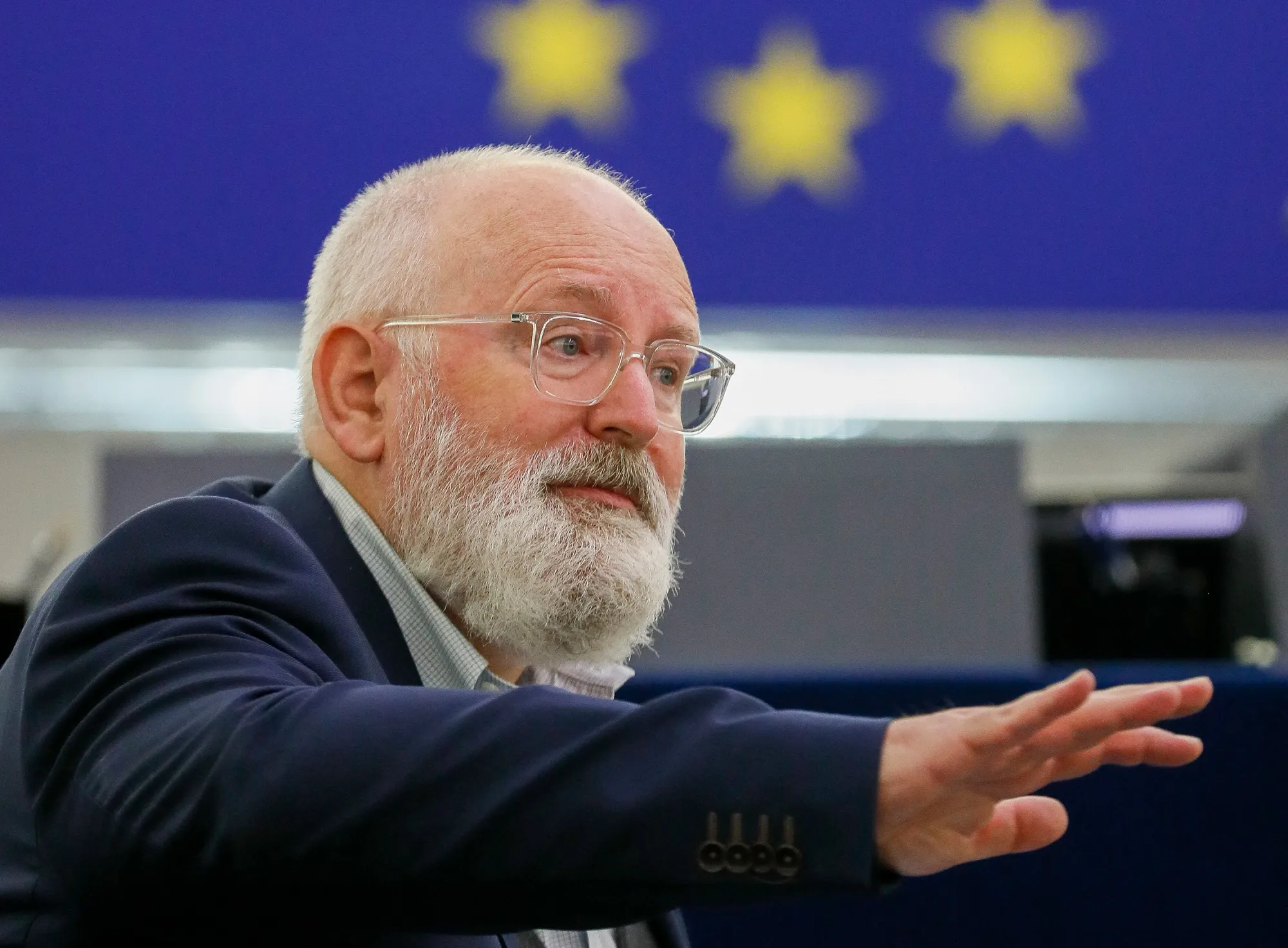 Frans Timmermans speaks at the European Parliament in Strasbourg, on Sept. 14.